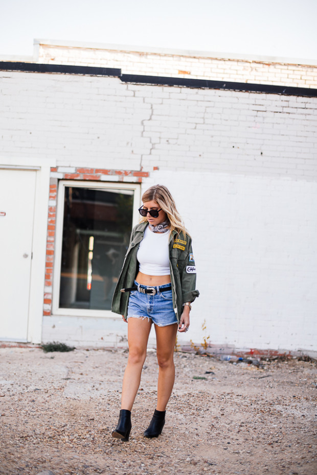 crop top cut offs and army jacket