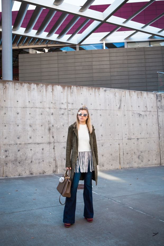 hudson flares and suede trench
