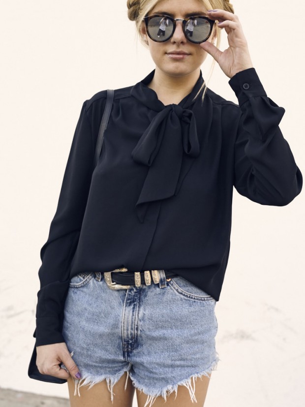 french connection black tie neck top